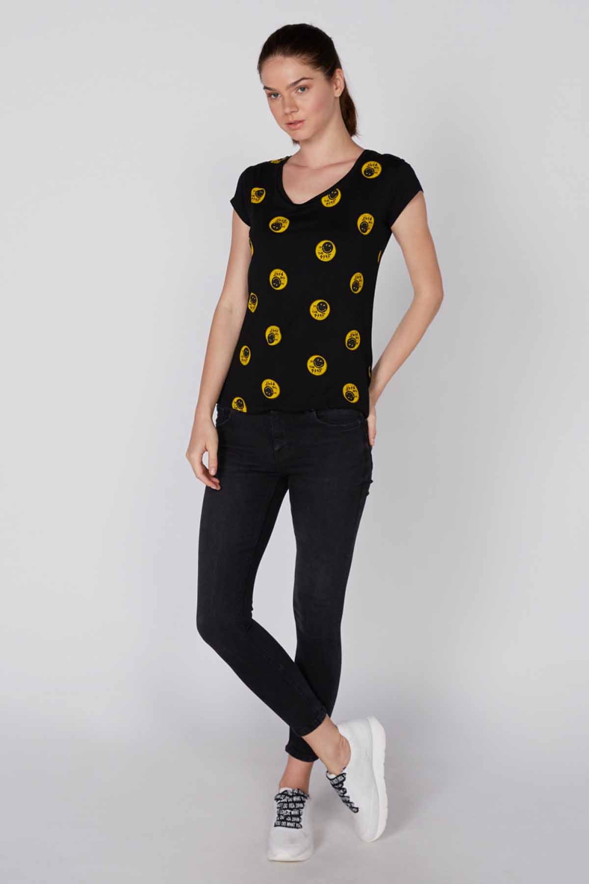 Printed T-Shirt with Cap Sleeves