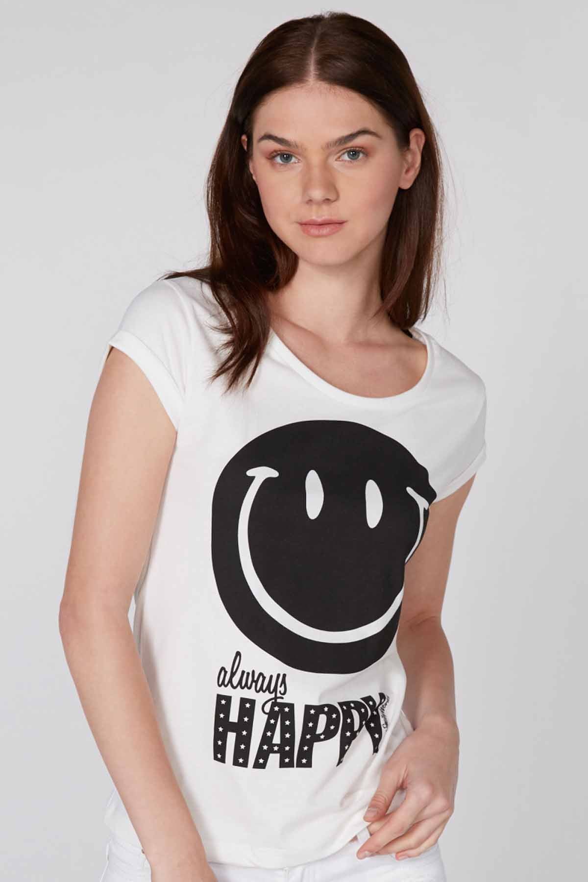 Printed T-Shirt with Cap Sleeves