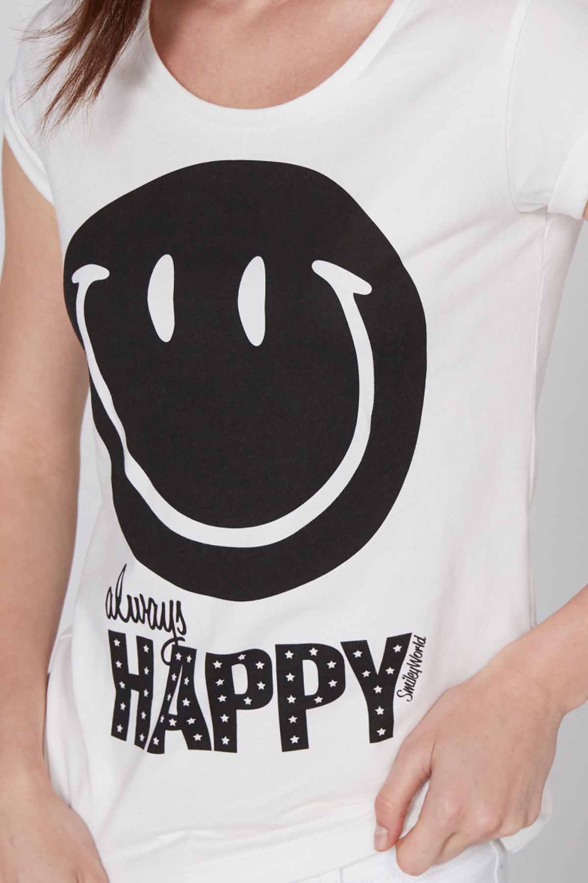 Printed T-Shirt with Cap Sleeves