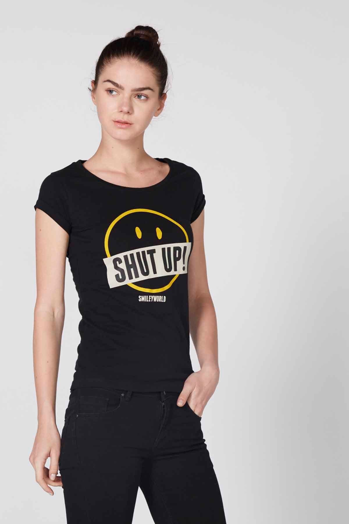 Printed T-Shirt with Round Neck and Cap Sleeves