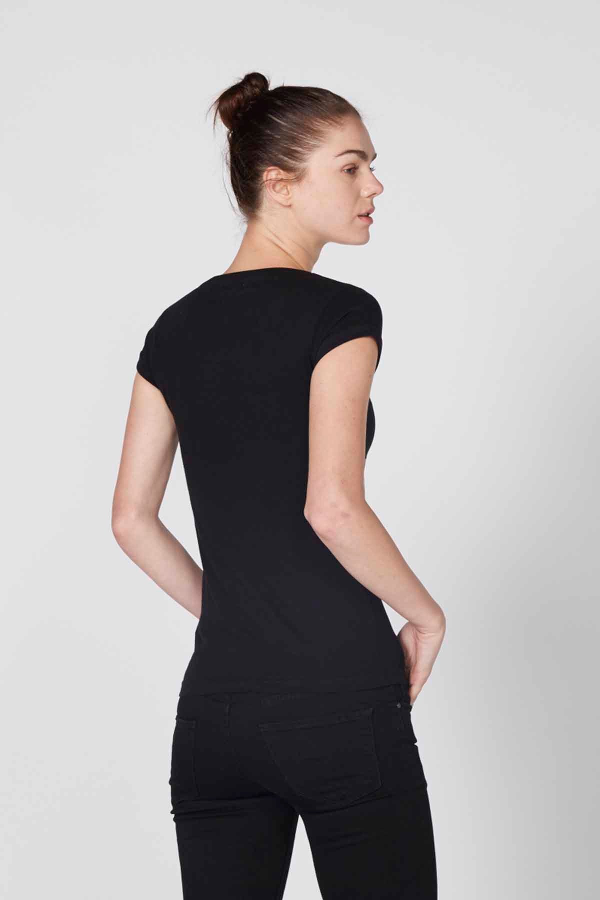 Printed T-Shirt with Round Neck and Cap Sleeves