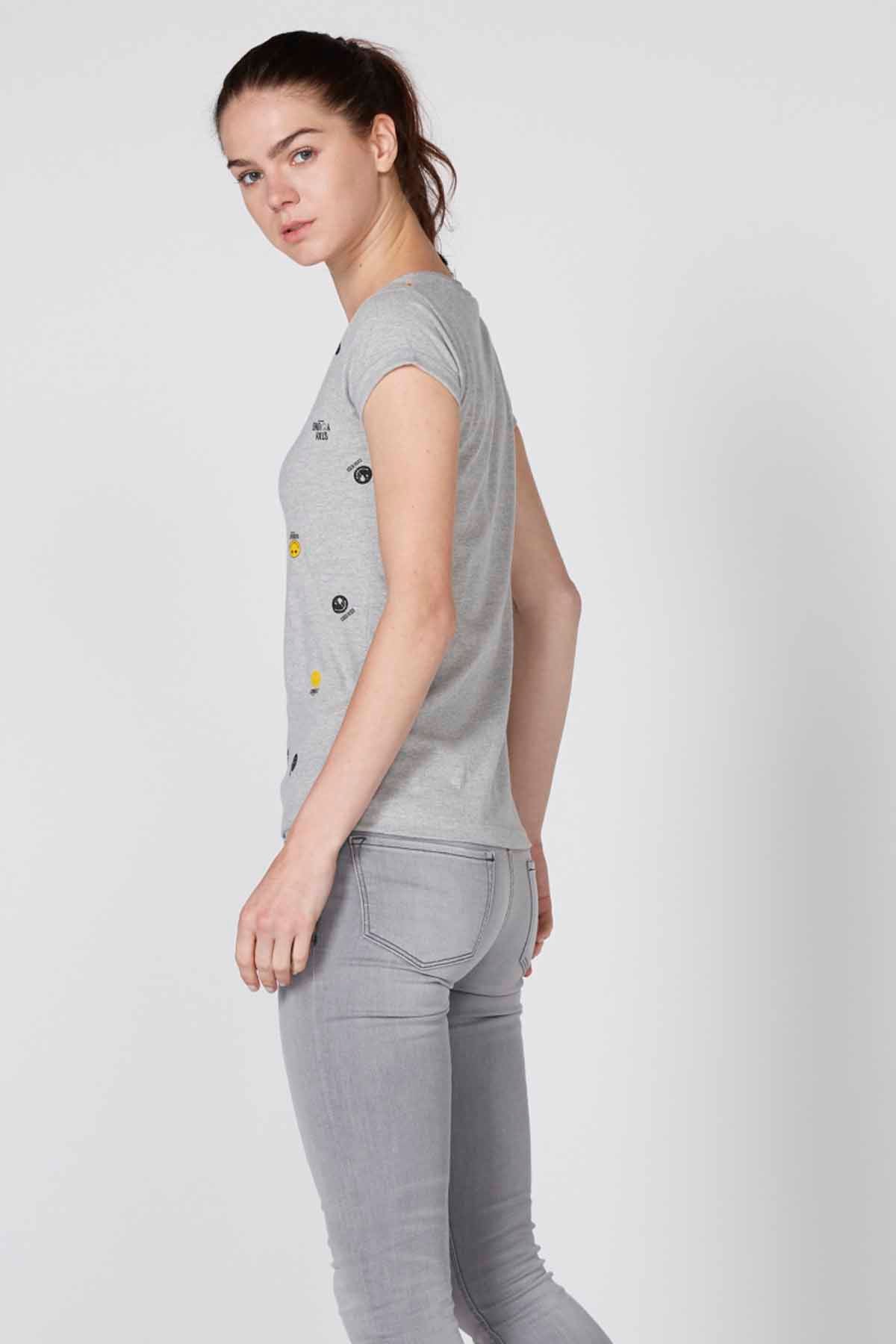 Printed T-Shirt with Round Neck and Cap Sleeves