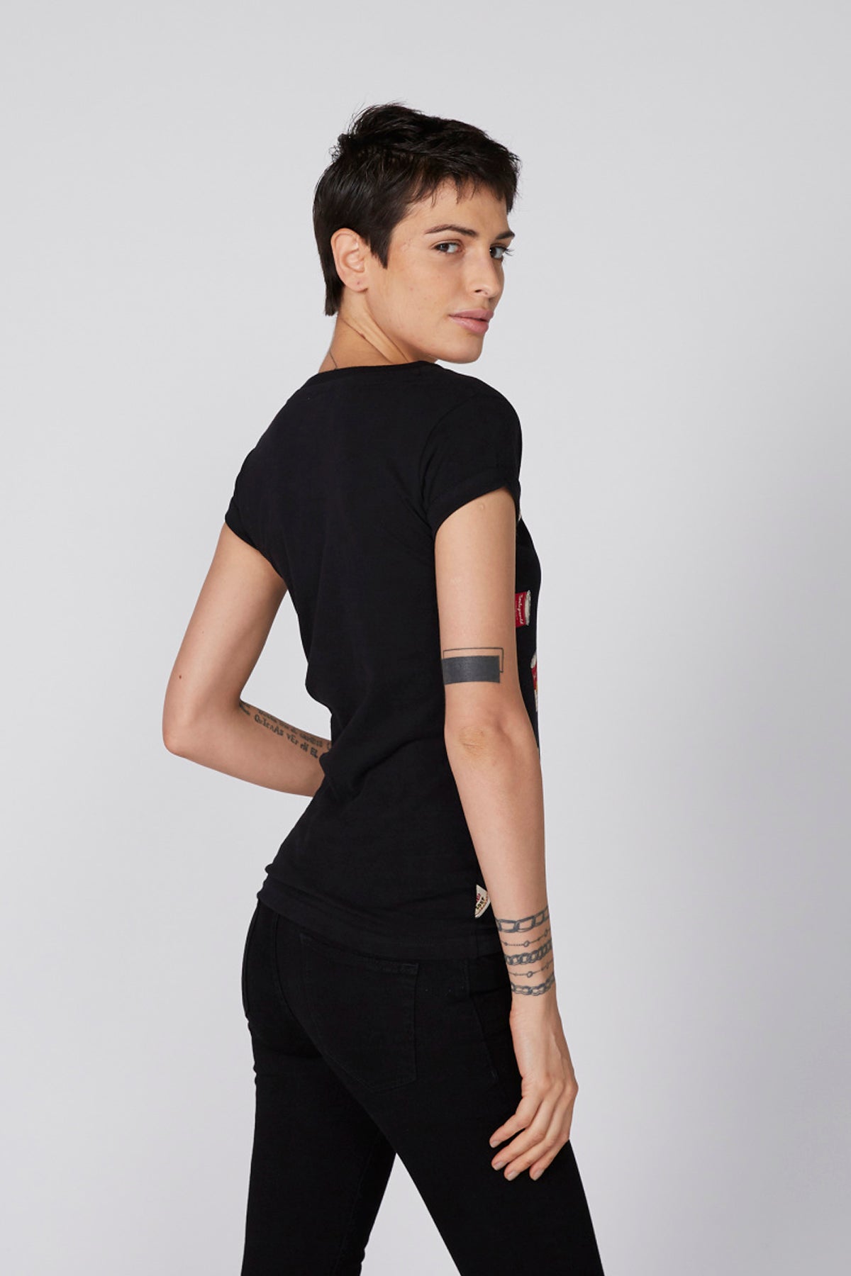 Printed T-Shirt with Boat Neck and Cap Sleeves