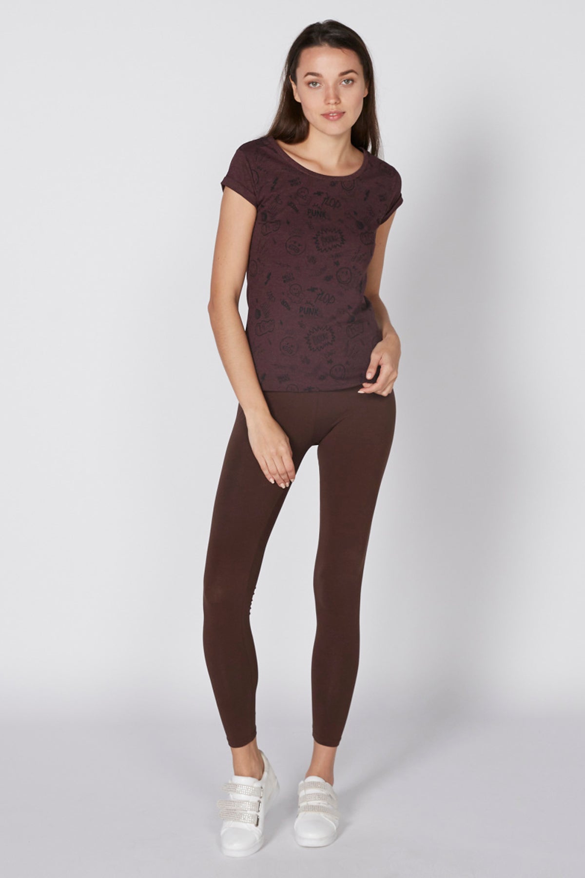Printed T-Shirt with Round Neck and Cap Sleeves