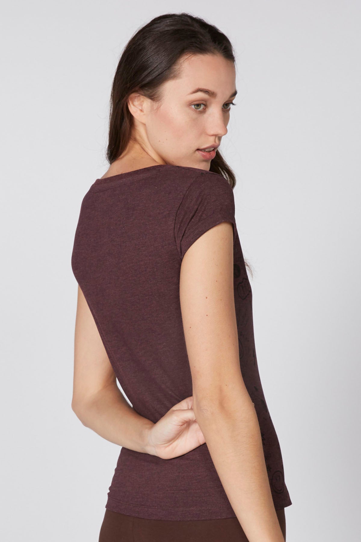 Printed T-Shirt with Round Neck and Cap Sleeves