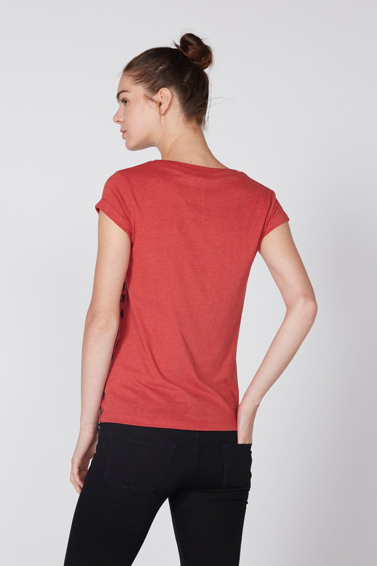 Printed T-Shirt with Round Neck and Cap Sleeves