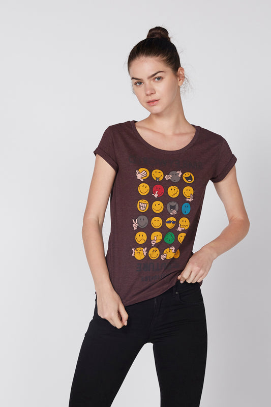 Printed T-Shirt with Round Neck and Cap Sleeves