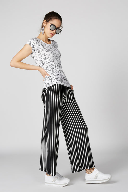 Printed T-Shirt with Round Neck and Cap Sleeves