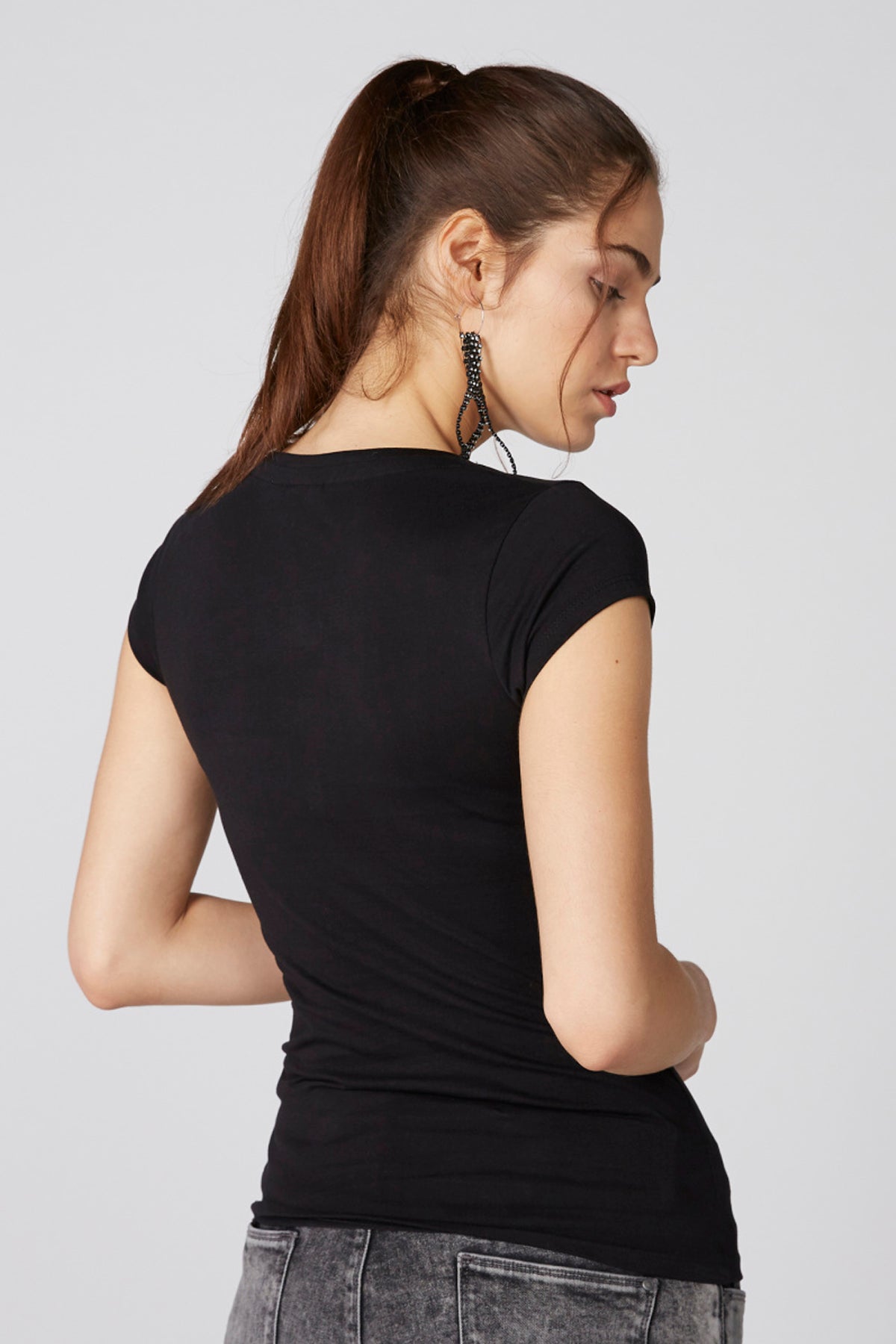 Printed Round Neck T-Shirt with Cap Sleeves