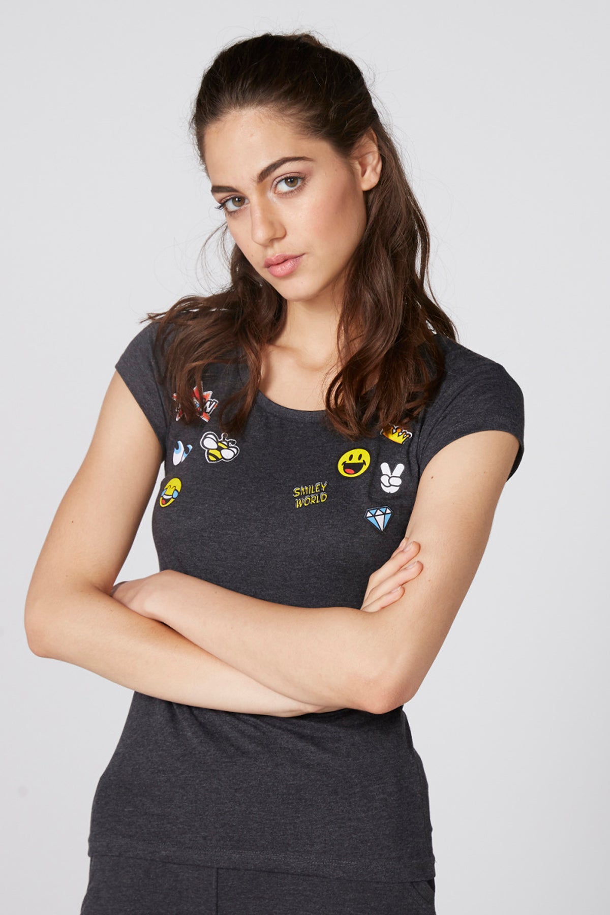 Printed T-Shirt with Round Neck and Cap Sleeves