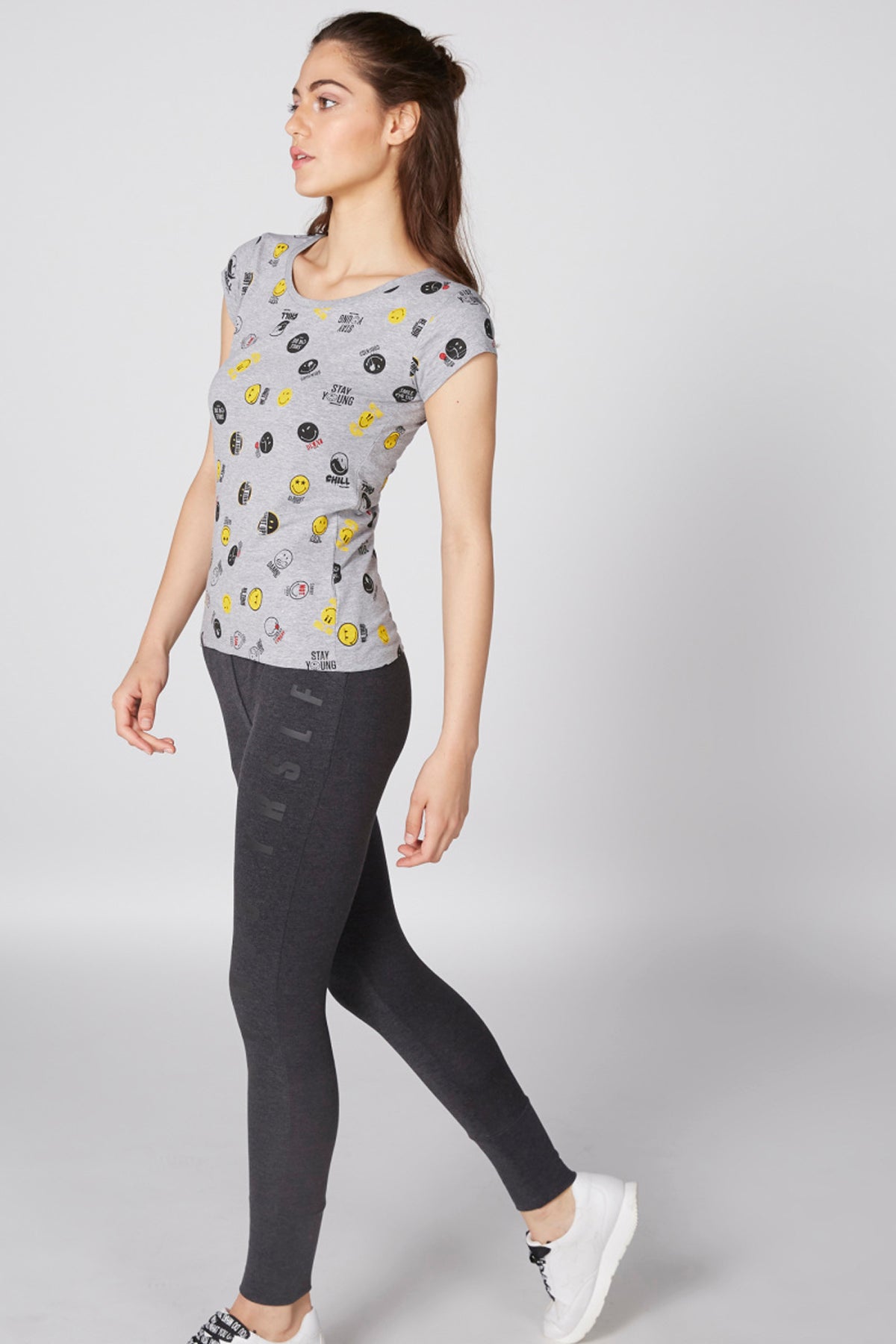 Printed T-Shirt with Round Neck and Cap Sleeves
