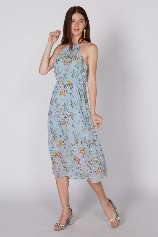 Printed Midi Dress with Ruffle Detail