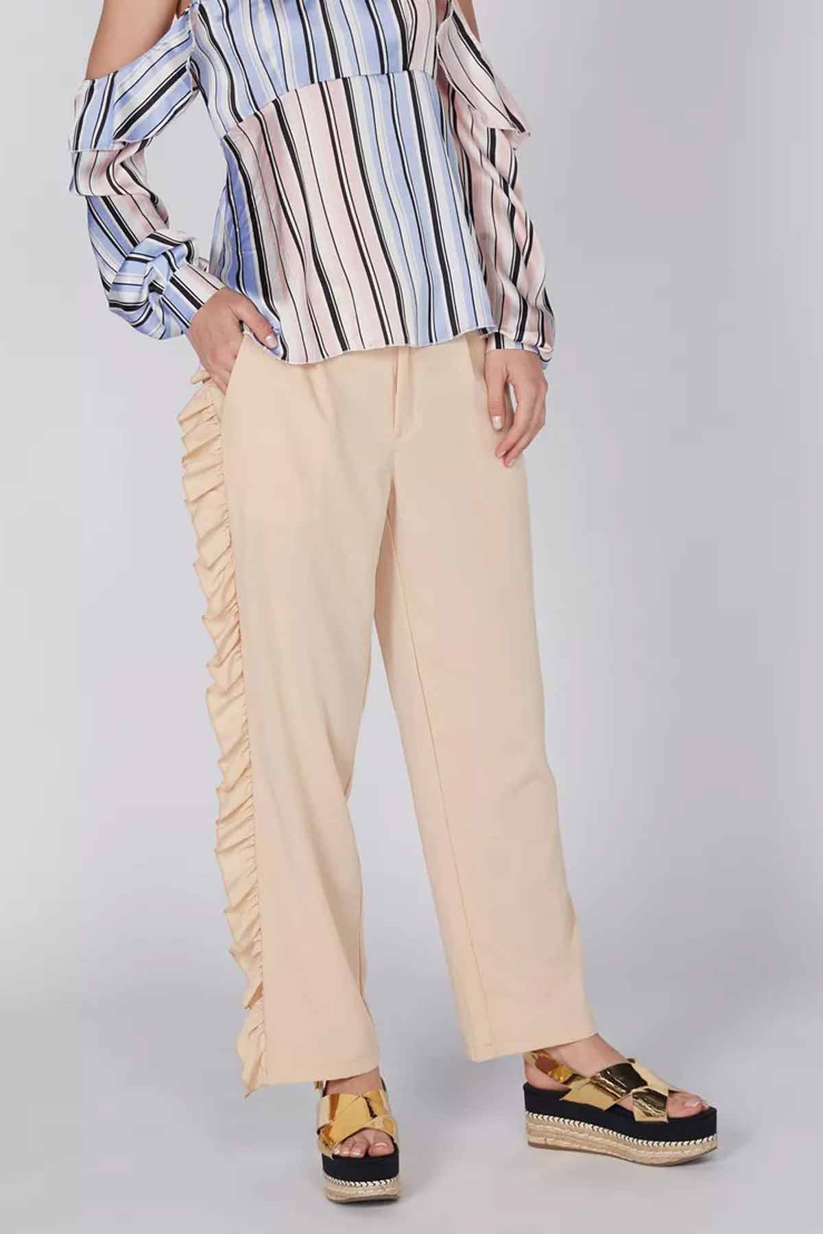 Full Length Pants with Ruffle Detail