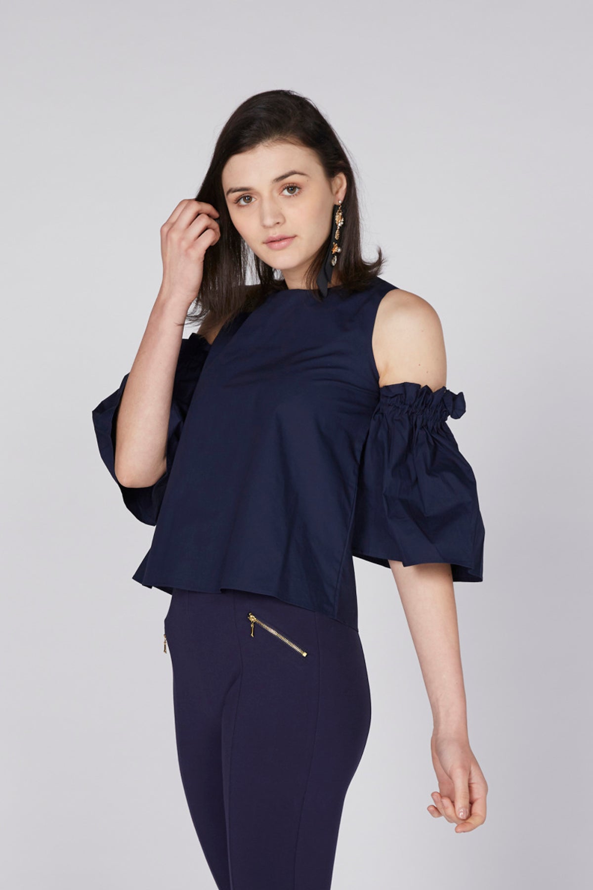 Cold Shoulder Top with Round Neck