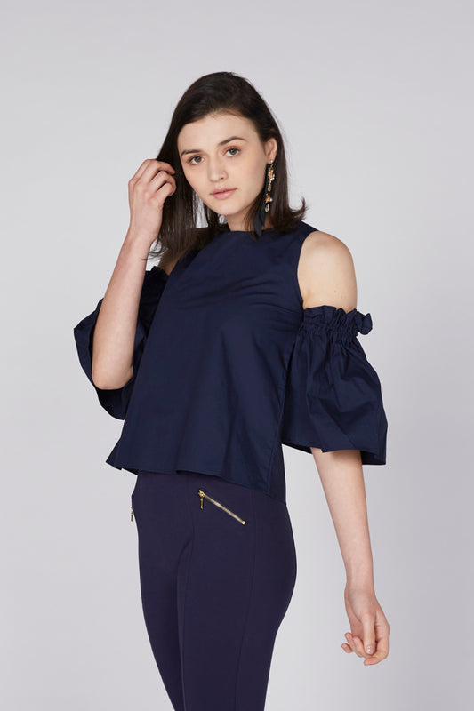Cold Shoulder Top with Round Neck