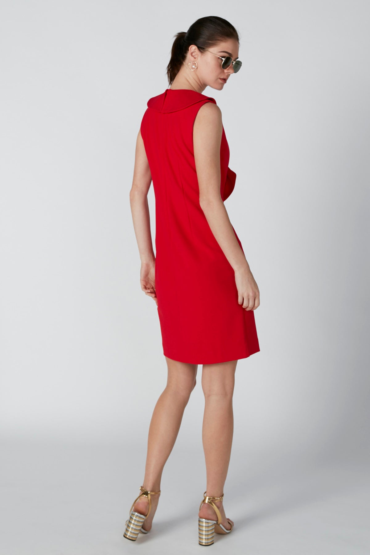 Ruffle Detail Sleeveless Midi Dress with Front Slit
