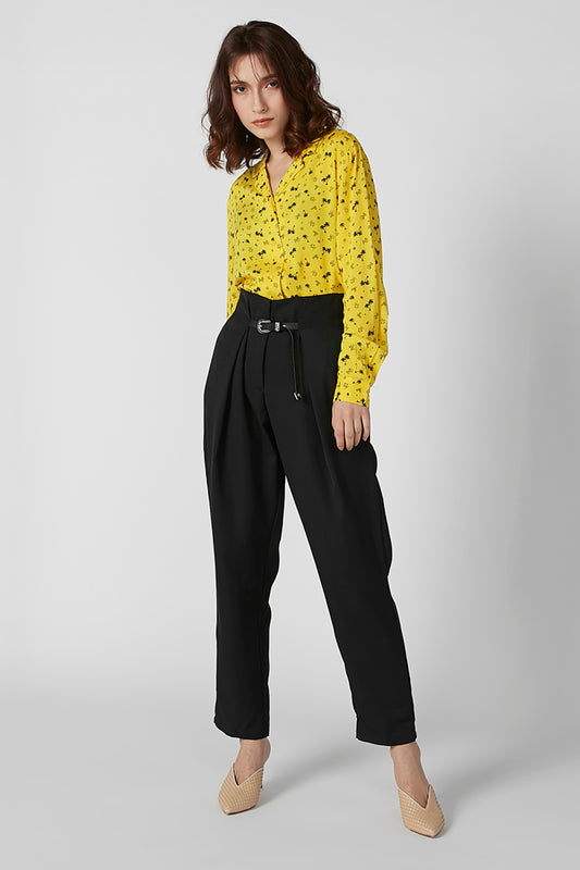 Plain Mid Waist Trousers with Pin Buckle Closure