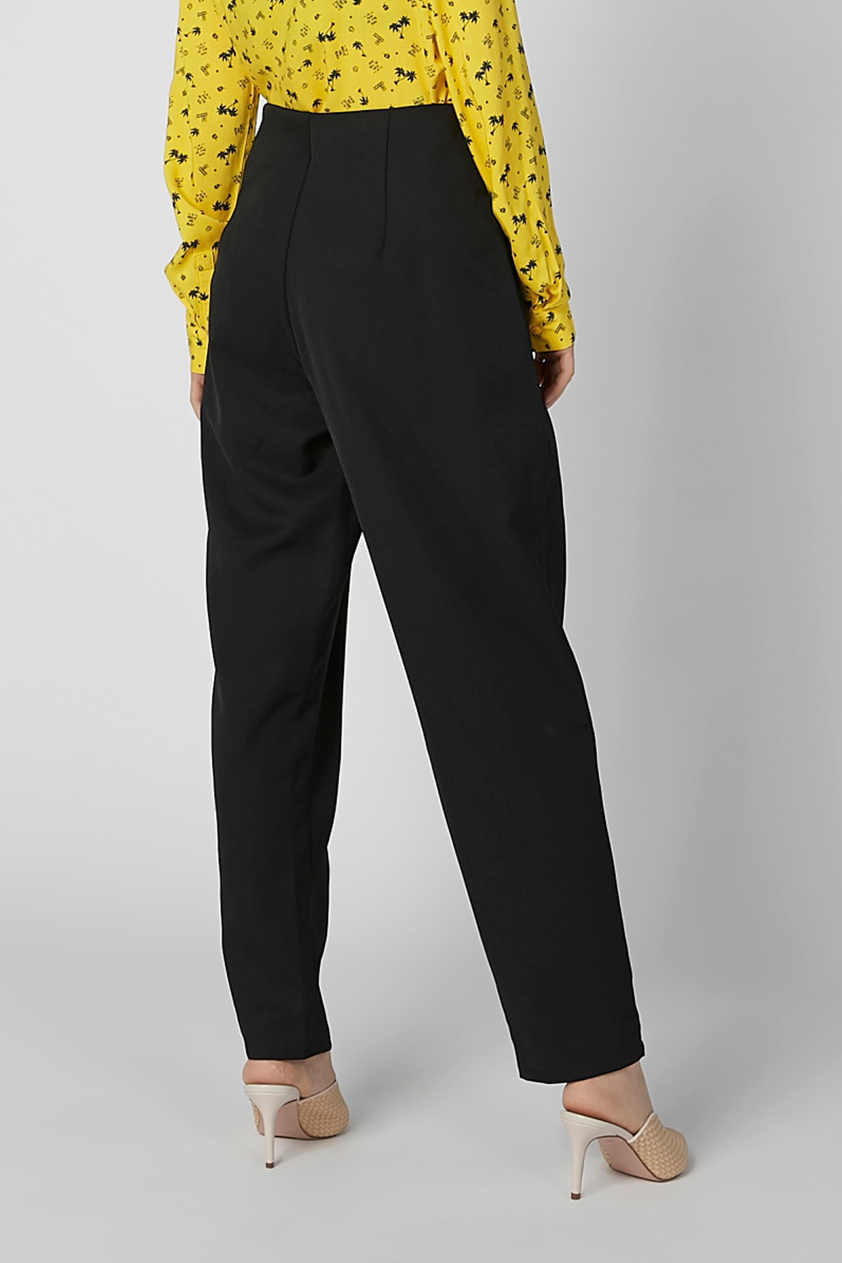 Plain Mid Waist Trousers with Pin Buckle Closure