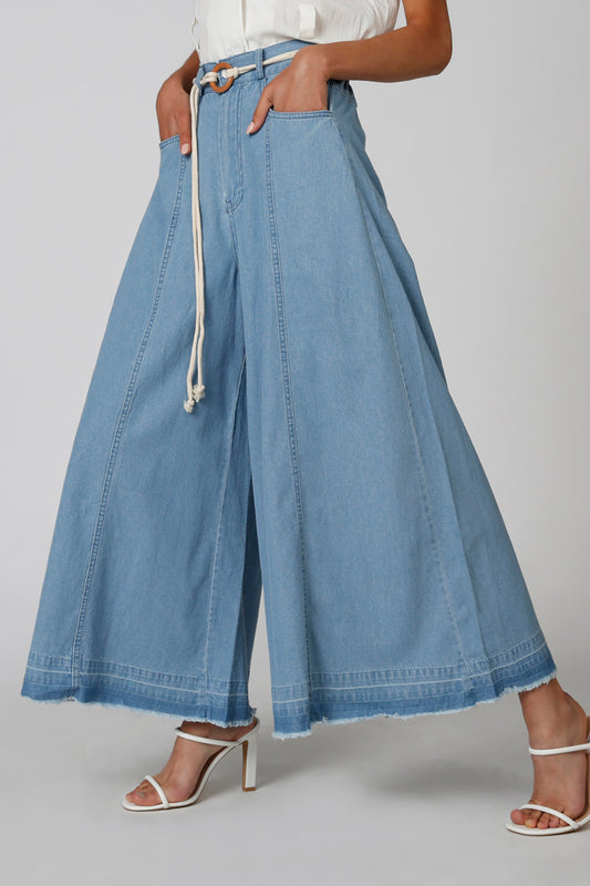 Wide Fit Denim Palazzos with Pocket Detail