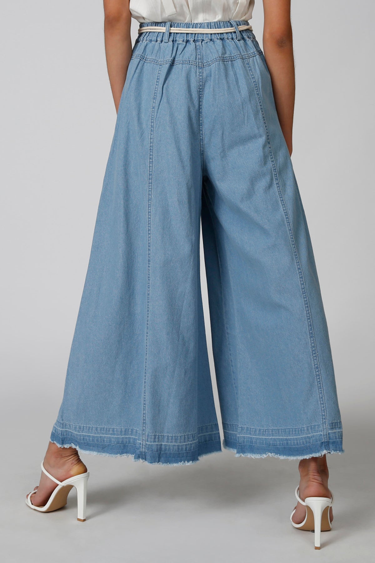 Wide Fit Denim Palazzos with Pocket Detail