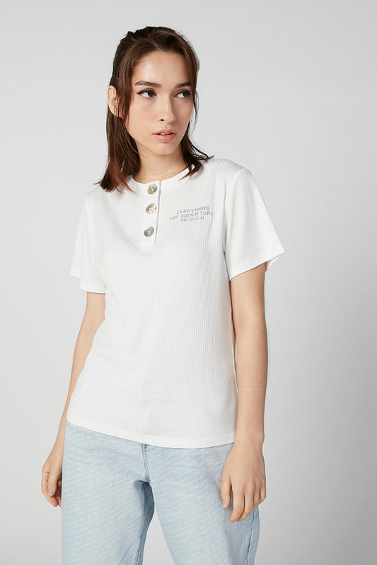 Textured T-shirt with Round Neck and Short Sleeves