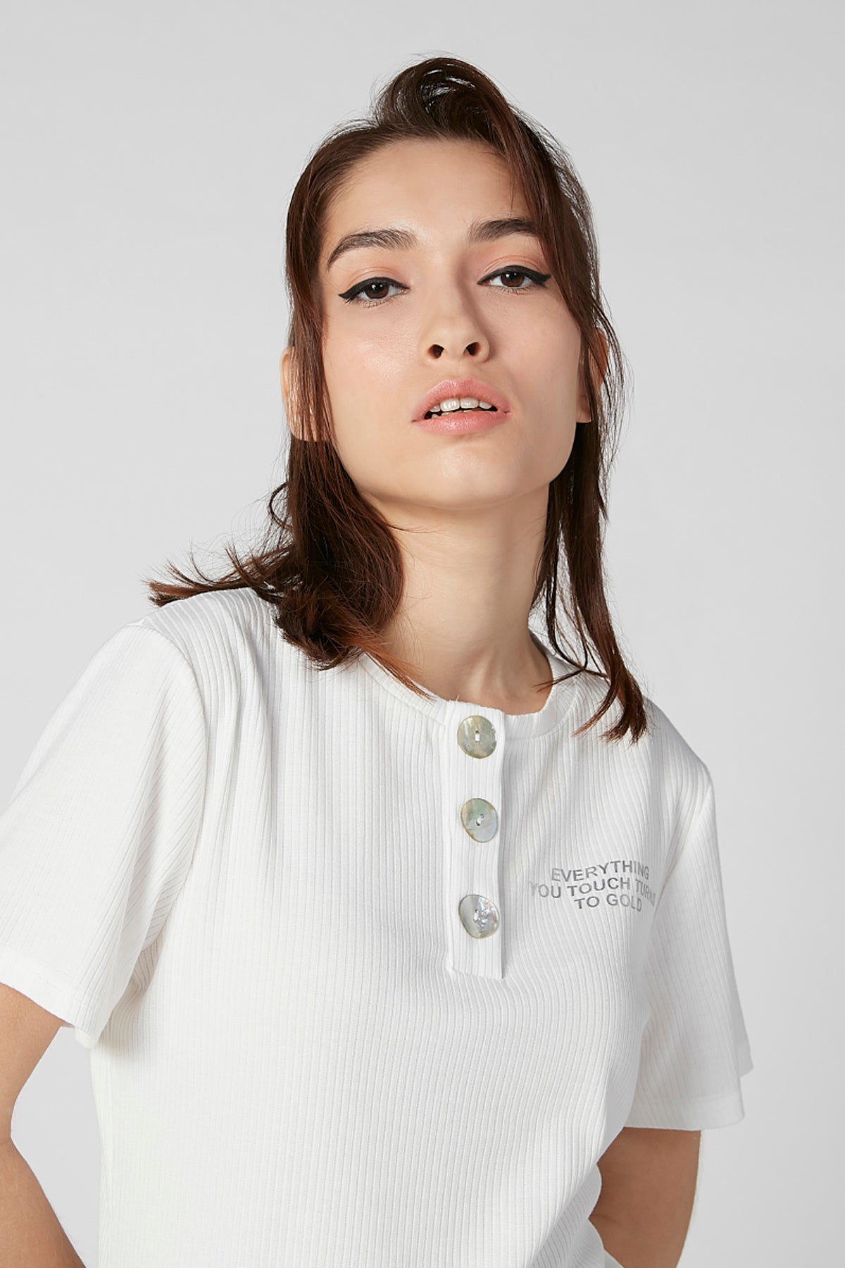 Textured T-shirt with Round Neck and Short Sleeves