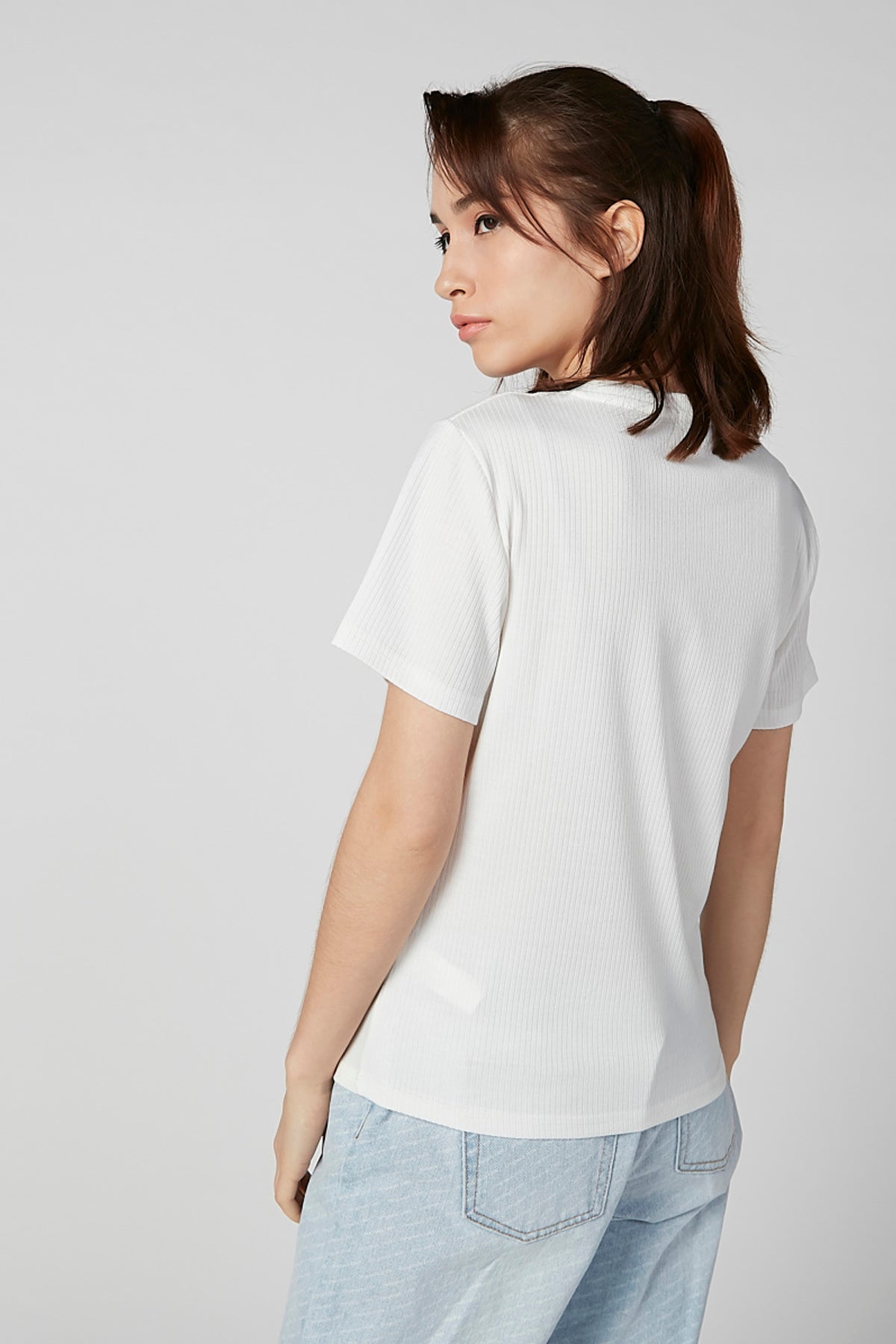 Textured T-shirt with Round Neck and Short Sleeves