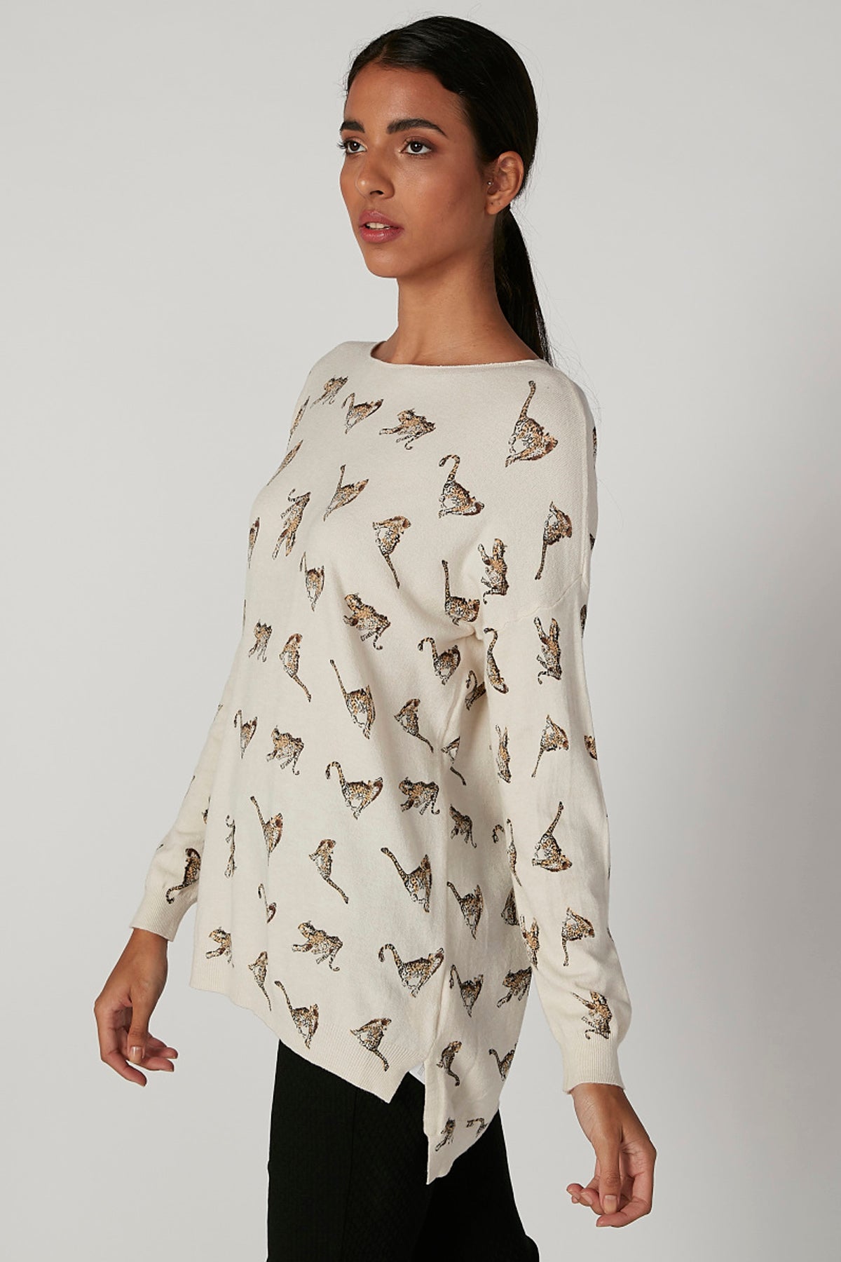 Printed Sweater with Round Neck and Long Sleeves