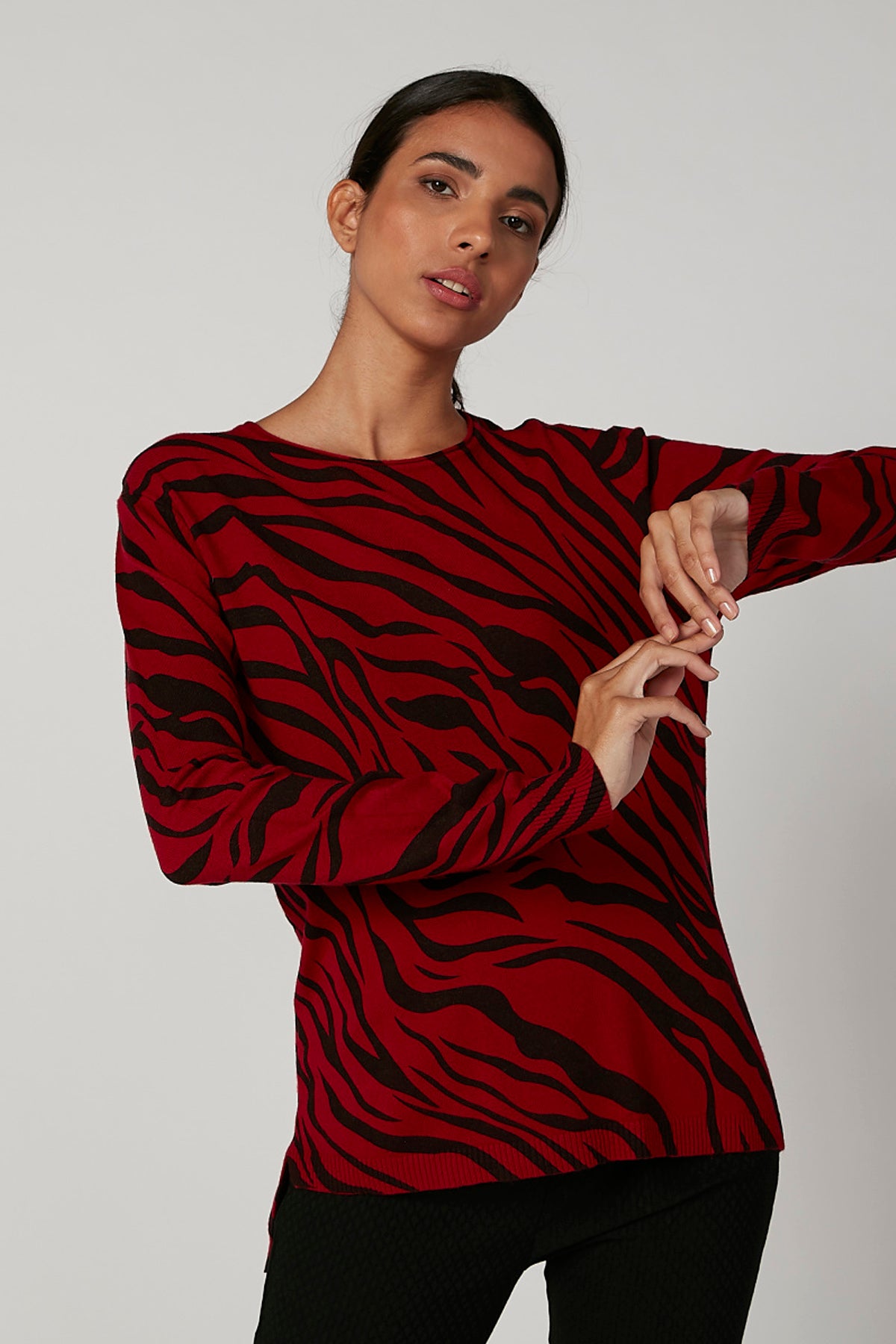 Animal Printed Sweater with Boat Neck and Long Sleeves