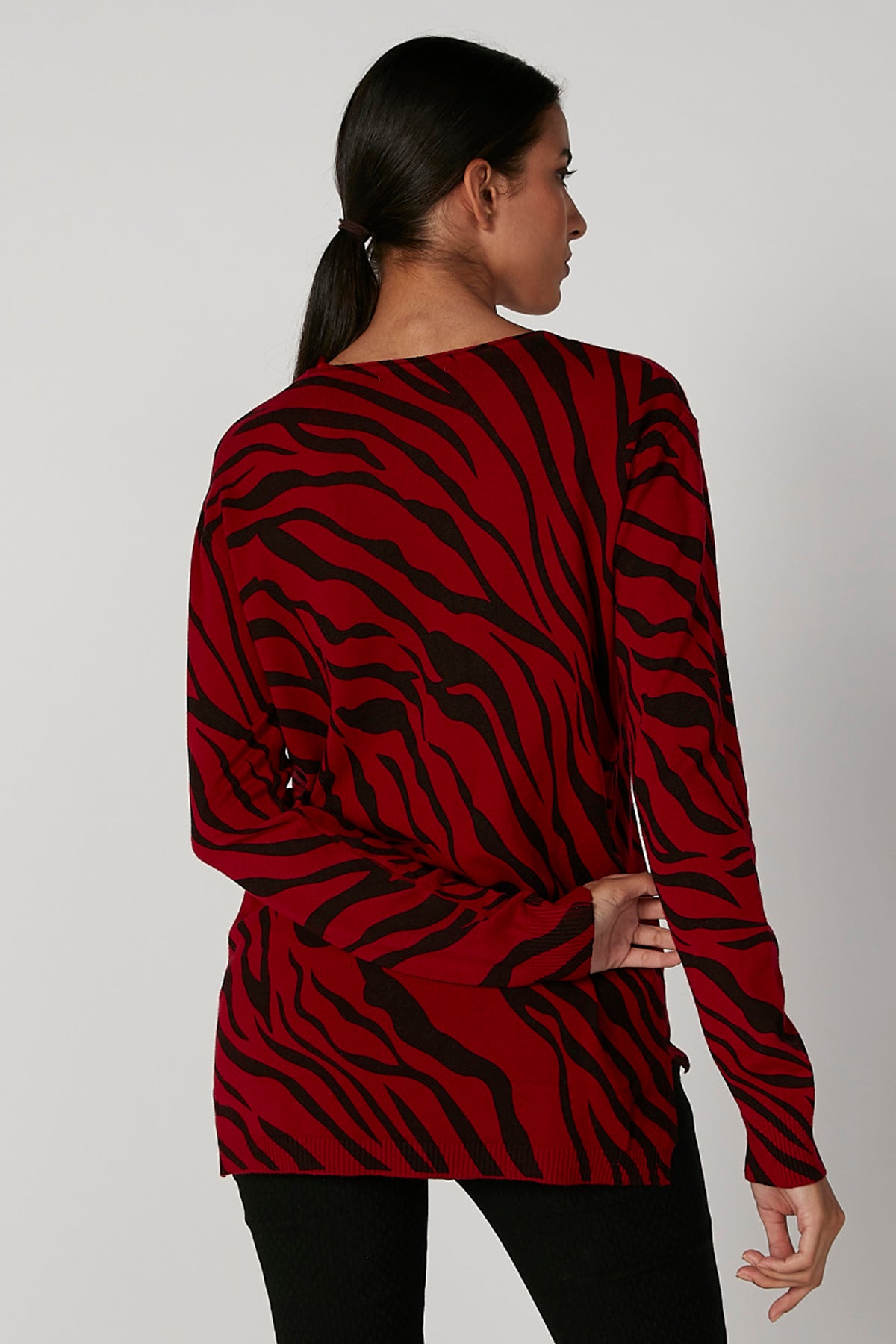 Animal Printed Sweater with Boat Neck and Long Sleeves