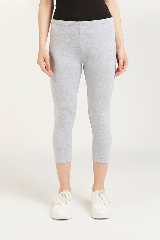Skinny Fit Plain 3/4 Leggings with Elasticised