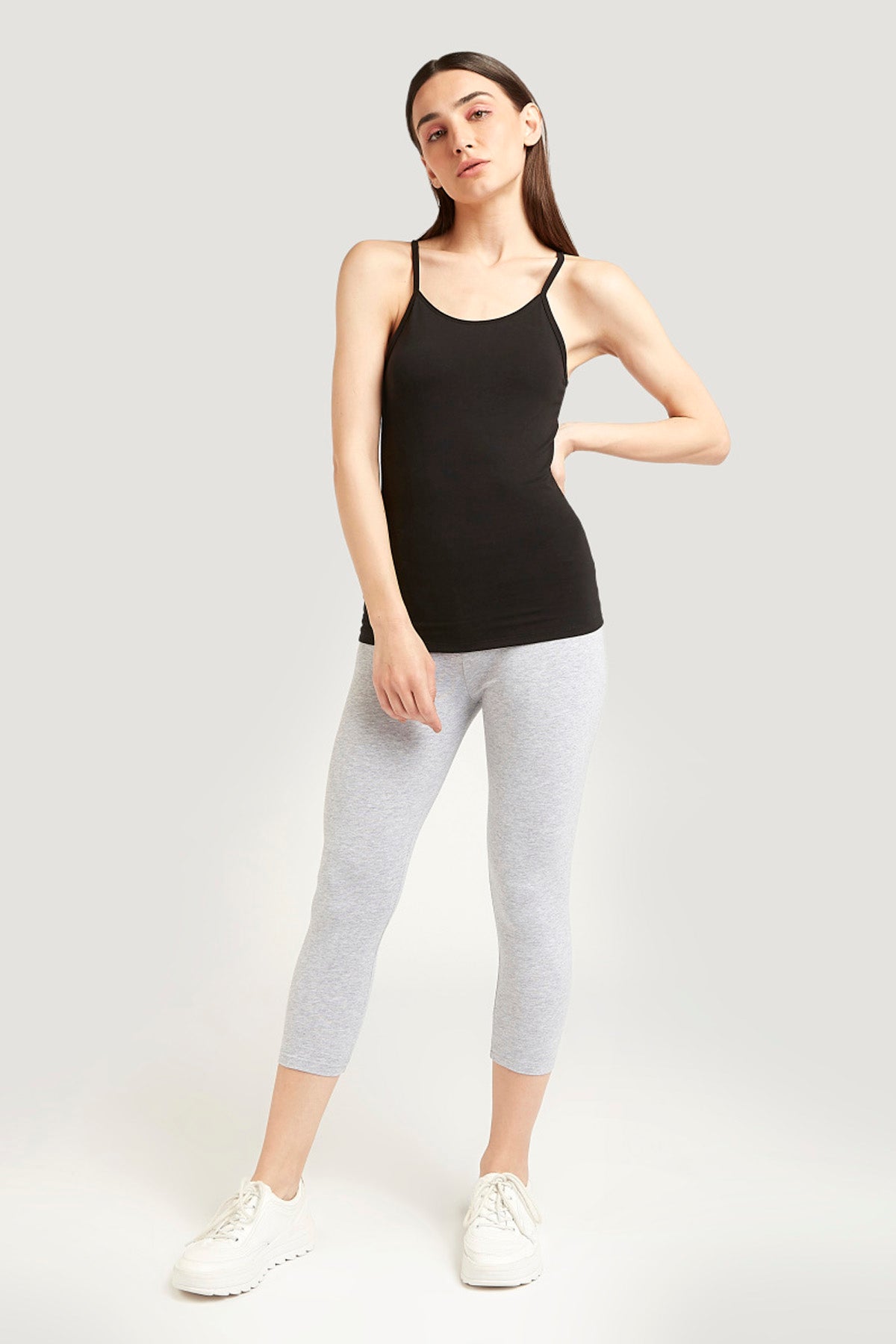 Skinny Fit Plain 3/4 Leggings with Elasticised