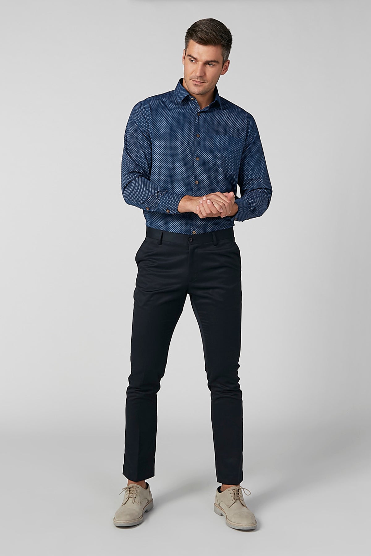 Full Lengh Trousers with Button Closure and Pocket Detail