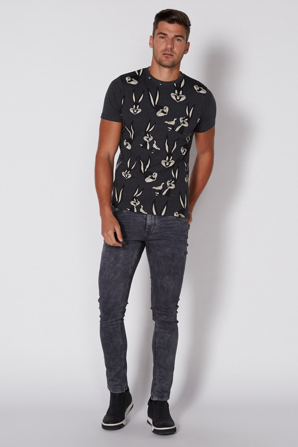 Bugs Bunny Printed T-Shirt with Round Neck and Short Sleeves