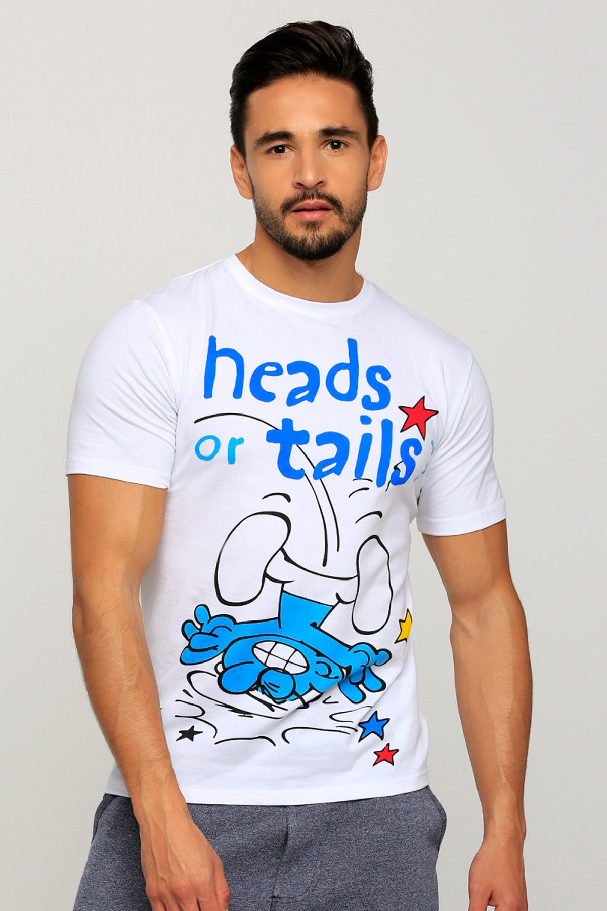 The Smurfs Printed Round Neck T-Shirt with Short Sleeves