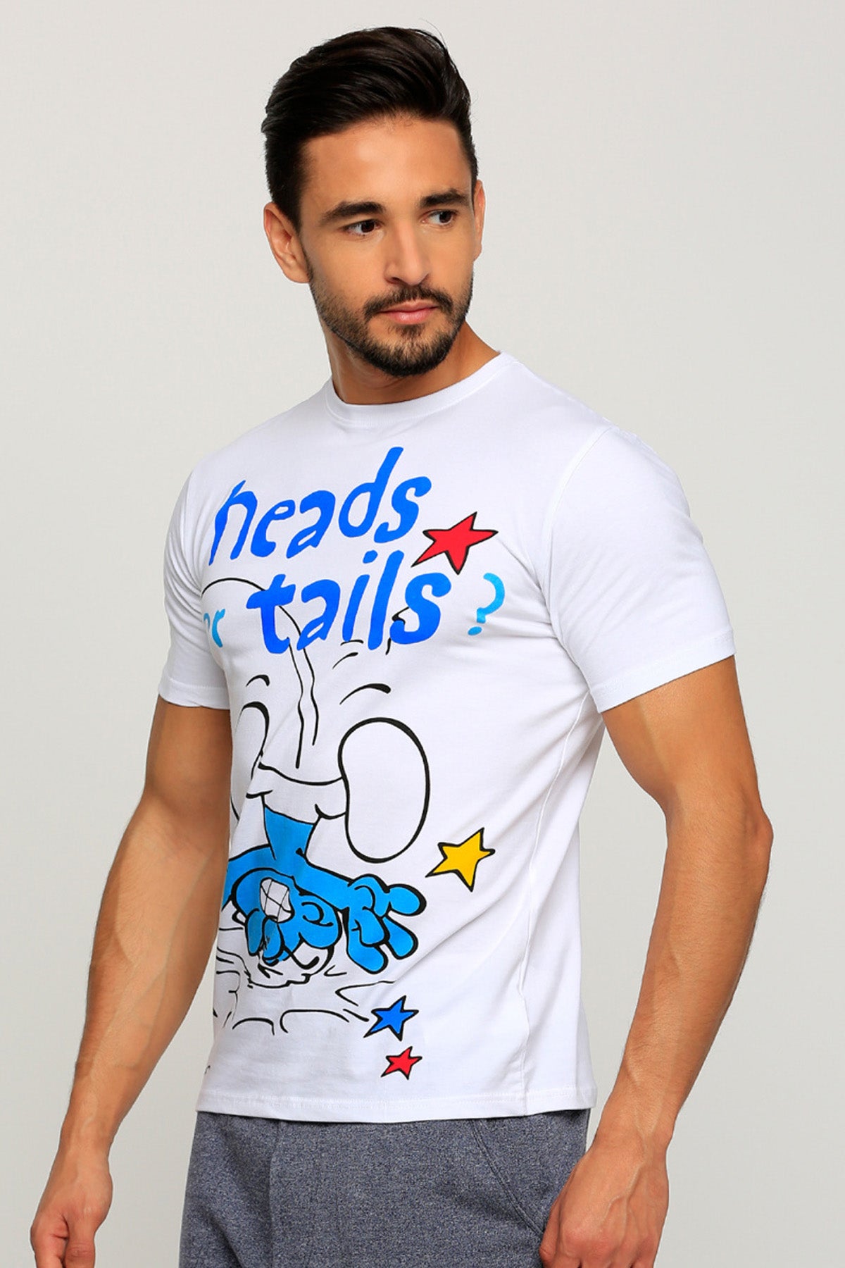 The Smurfs Printed Round Neck T-Shirt with Short Sleeves