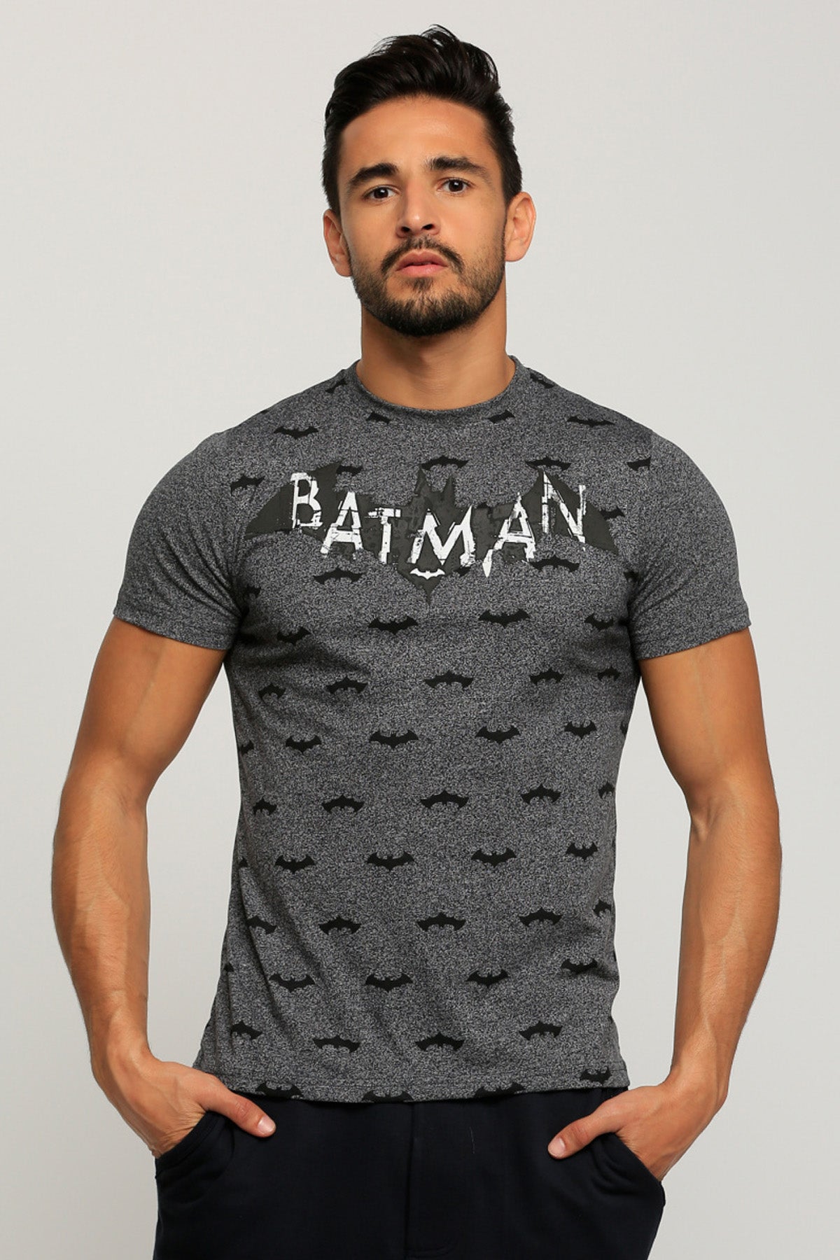 Batman Printed Round Neck T-Shirt with Short Sleeves