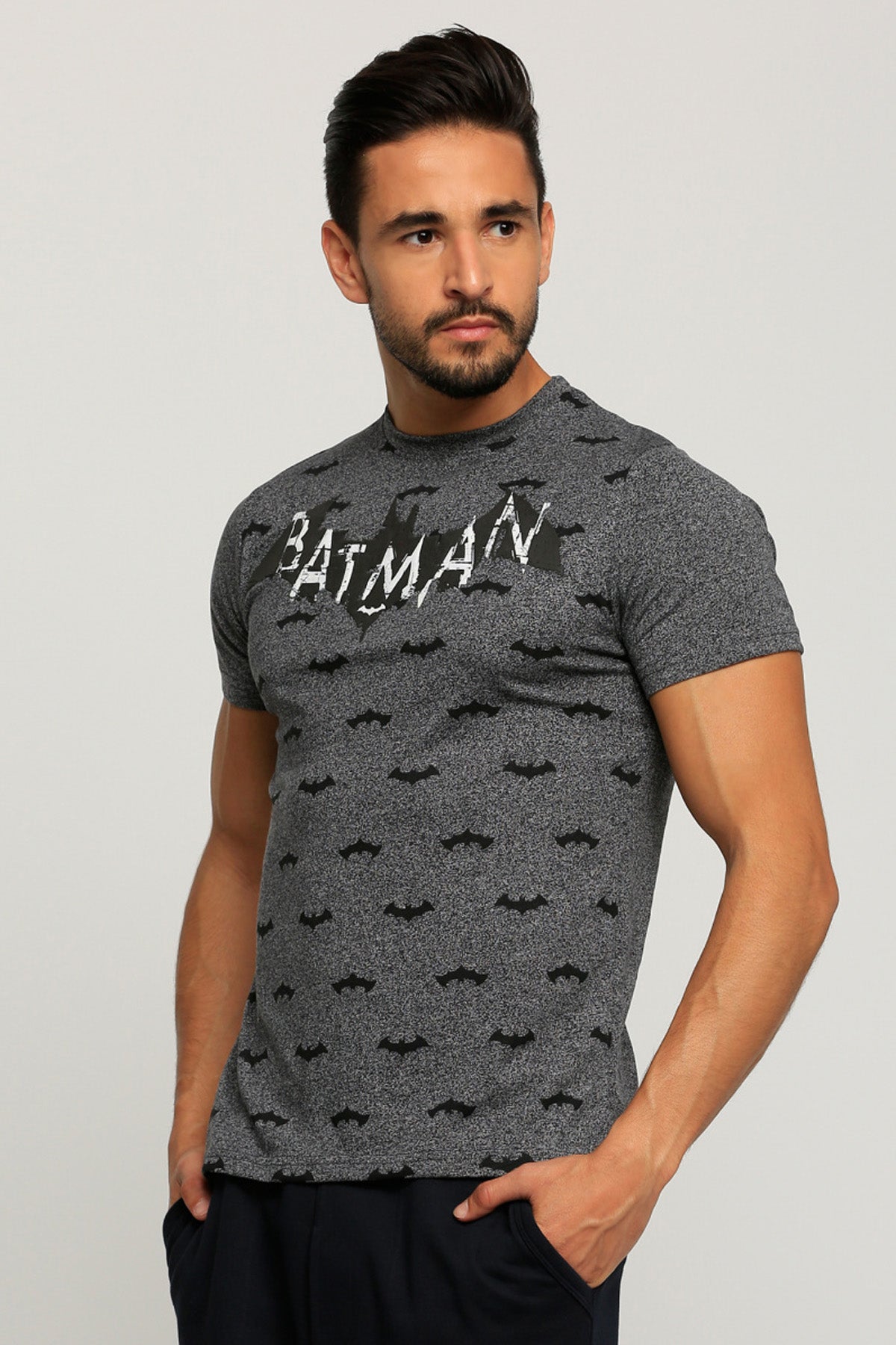 Batman Printed Round Neck T-Shirt with Short Sleeves