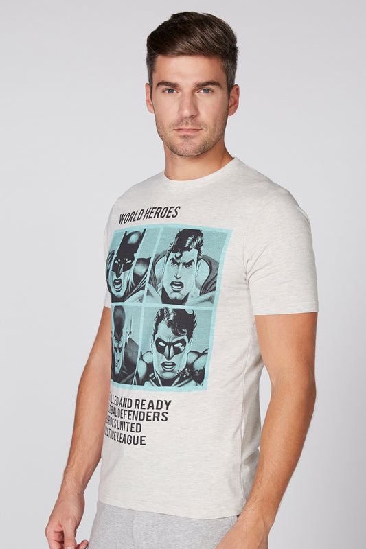 Superheroes Printed T-Shirt with Round Neck and Short Sleeves