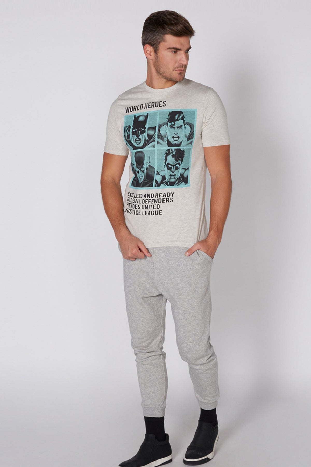 Superheroes Printed T-Shirt with Round Neck and Short Sleeves