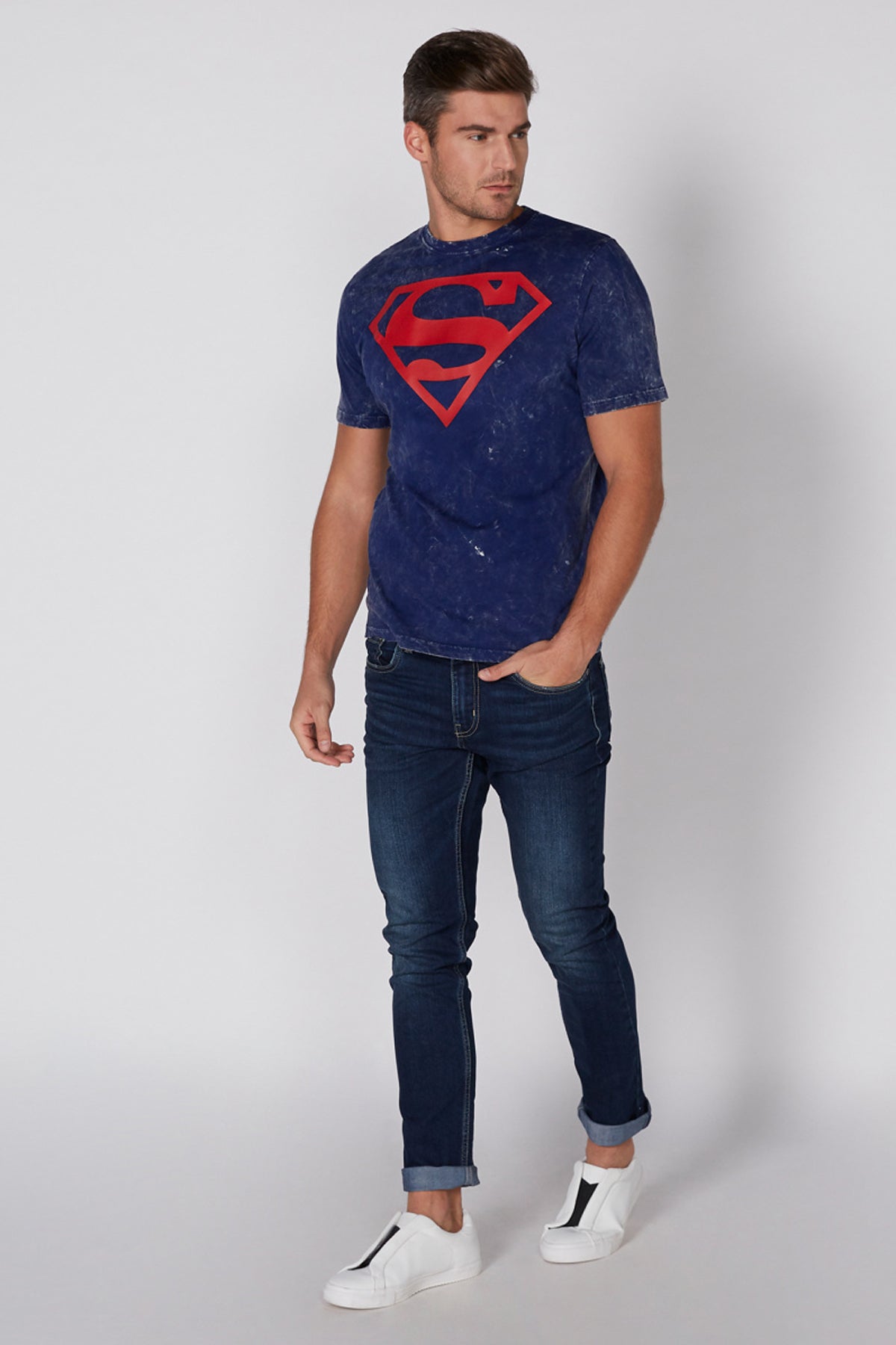 Superman Printed T-Shirt with Round Neck and Short Sleeves