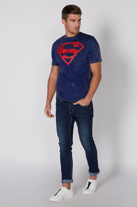Superman Printed T-Shirt with Round Neck and Short Sleeves