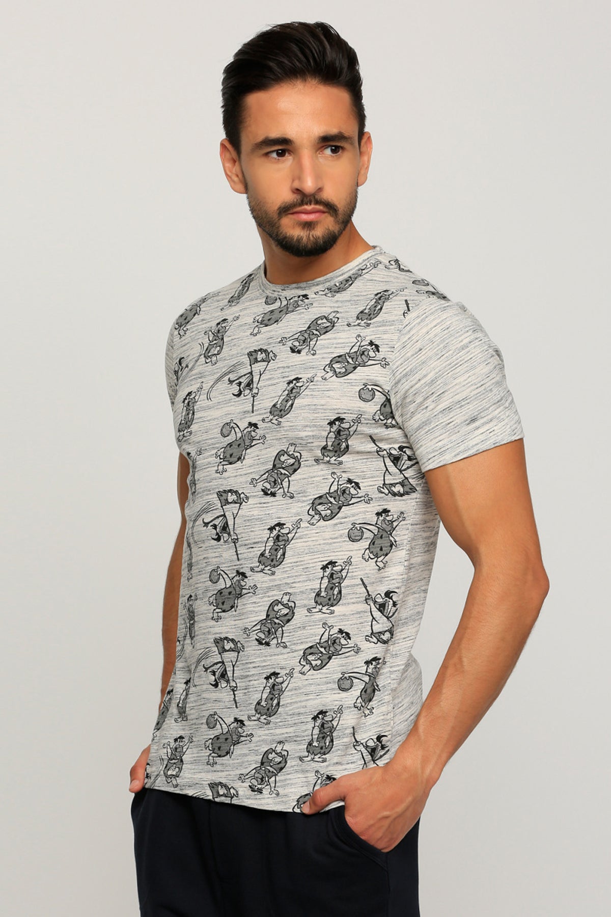 The Flintstones Printed Round Neck T-Shirt with Short Sleeves