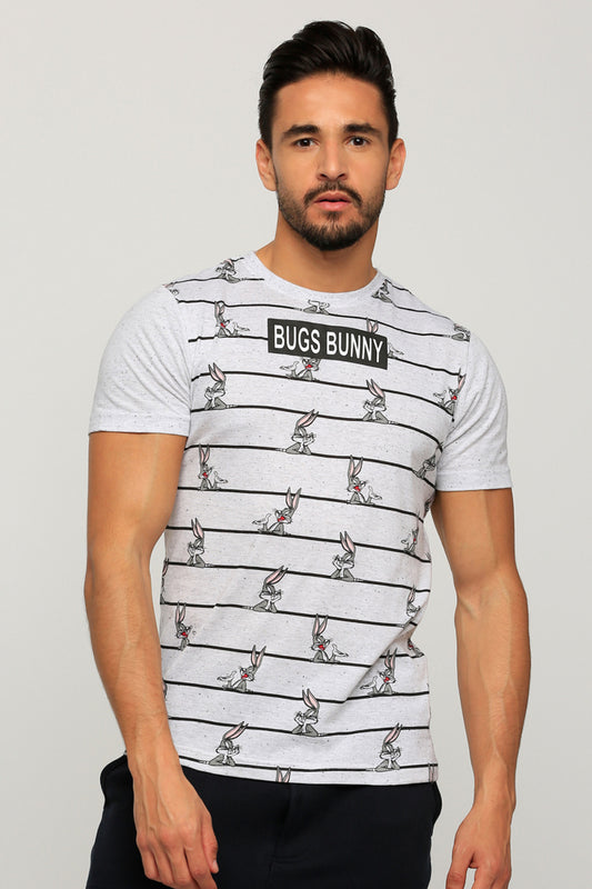 Bugs Bunny Printed Round Neck T-Shirt with Short Sleeves