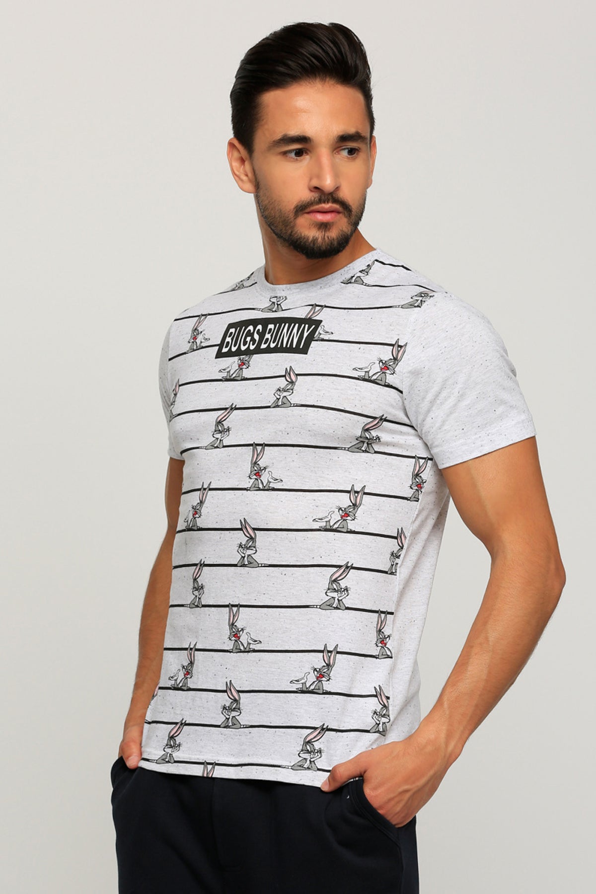 Bugs Bunny Printed Round Neck T-Shirt with Short Sleeves