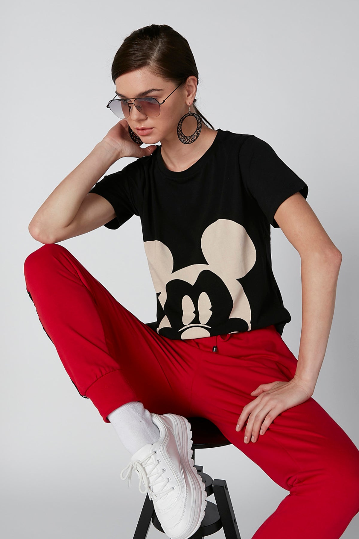 Mickey Mouse Printed T-Shirt with Short Sleeves and Round Neck