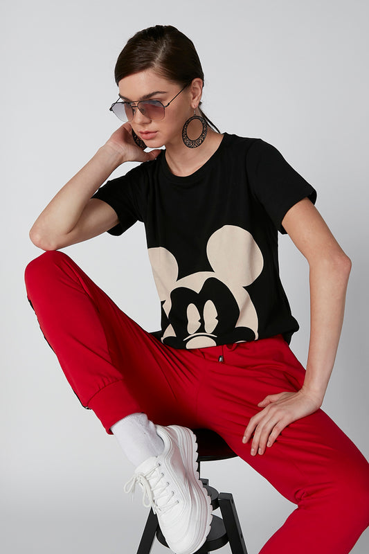 Mickey Mouse Printed T-Shirt with Short Sleeves and Round Neck