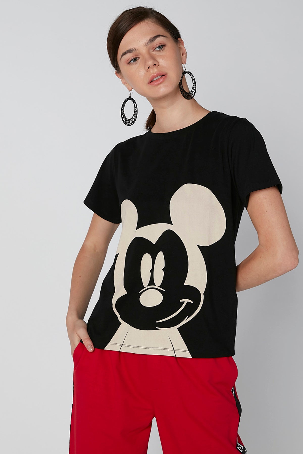 Mickey Mouse Printed T-Shirt with Short Sleeves and Round Neck