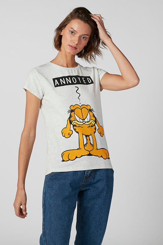 Garfield Printed T-shirt in Skinny Fit with Cap Sleeves