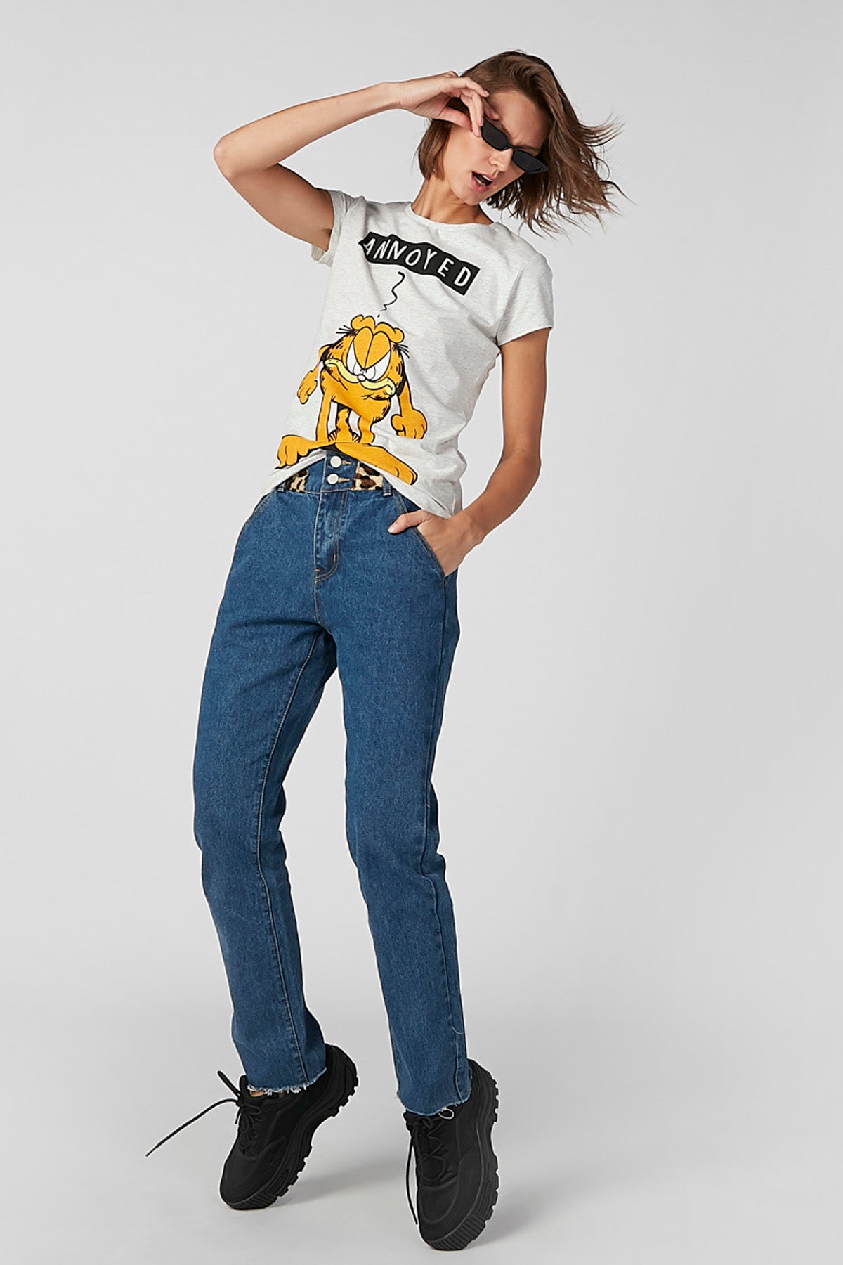 Garfield Printed T-shirt in Skinny Fit with Cap Sleeves